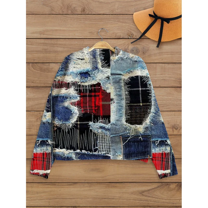 

Корейский винтажный джинсовый узор, женский свитер с цифровым принтом, вязаный пуловер, толстый свободный пуловер с круглым вырезом и длинными рукавами, осень-зима, повседневный