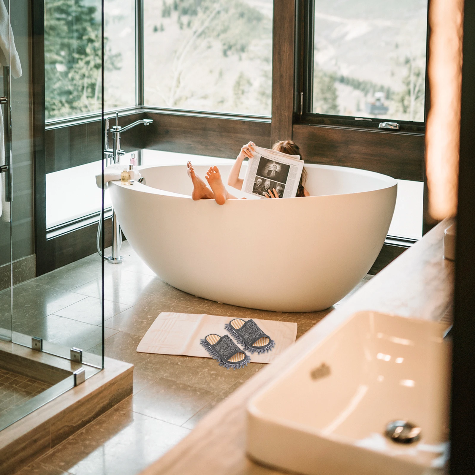 

1 Pair Cleaning Household Floor Slippers Lightweight Chenille Sole Summer Indoor Home Use Floor Wipe Slippers For Home