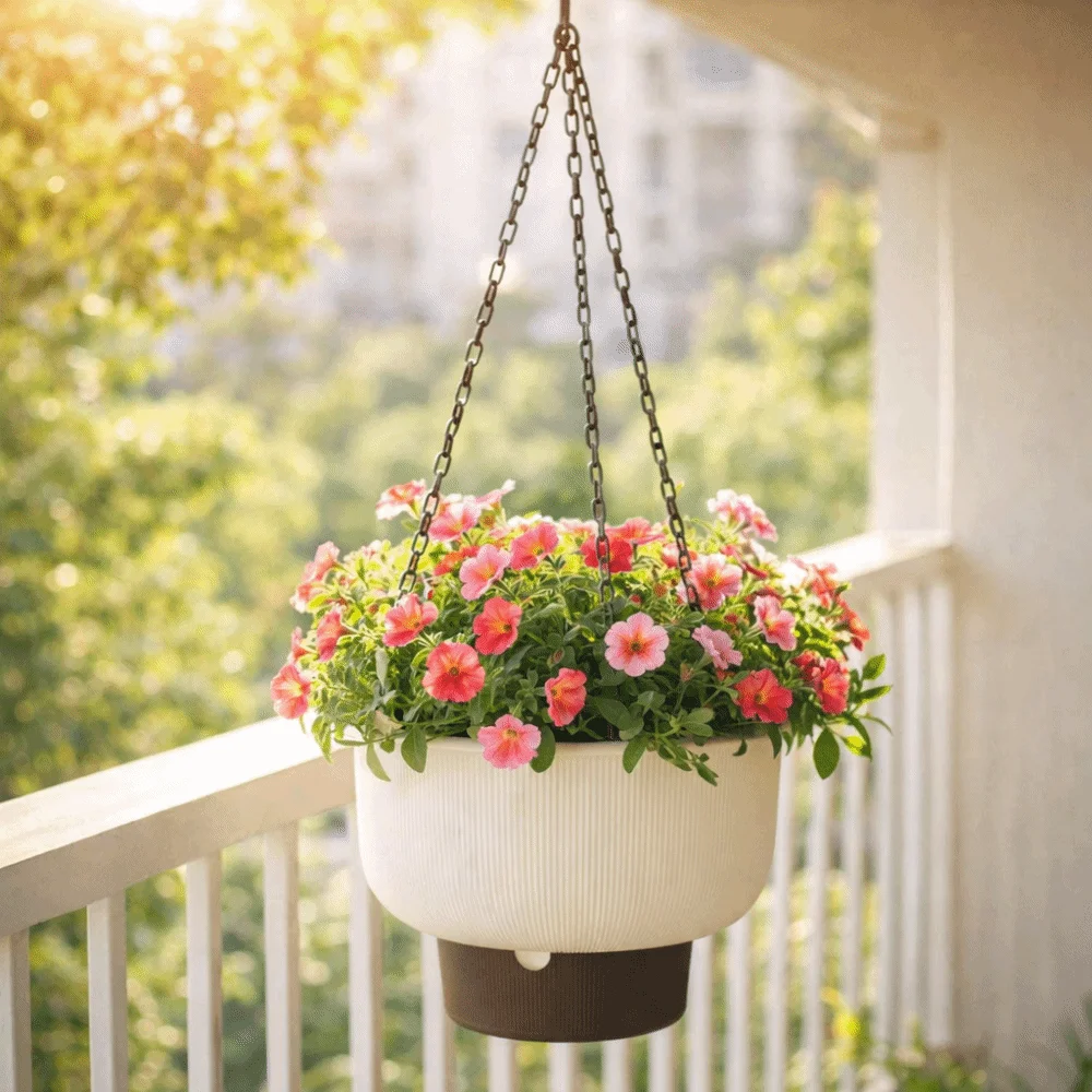 Thickened Automatic Watering Hanging Flower Pot, Drainage Chain Hook for Hanging Flower Pot, Large Capacity Detachable Base