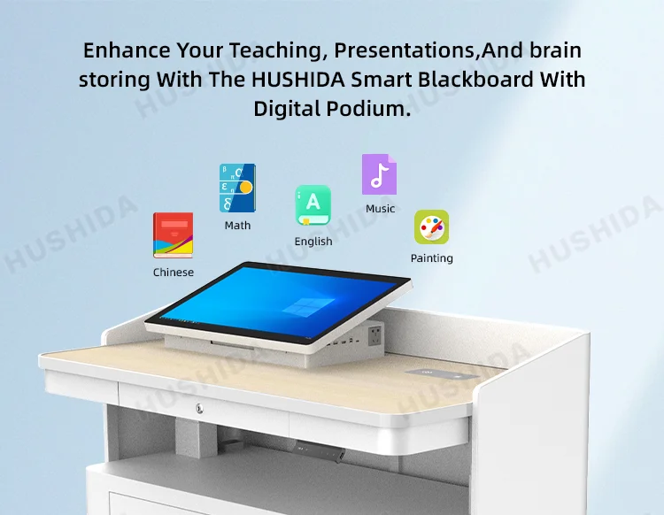 HUSHIDA 23,8 Polegadas Tela Sensível Ao Toque Moderno Multimídia Eletrônico Aço Equipamento Educacional Pódio para Escola e Grande Conferência