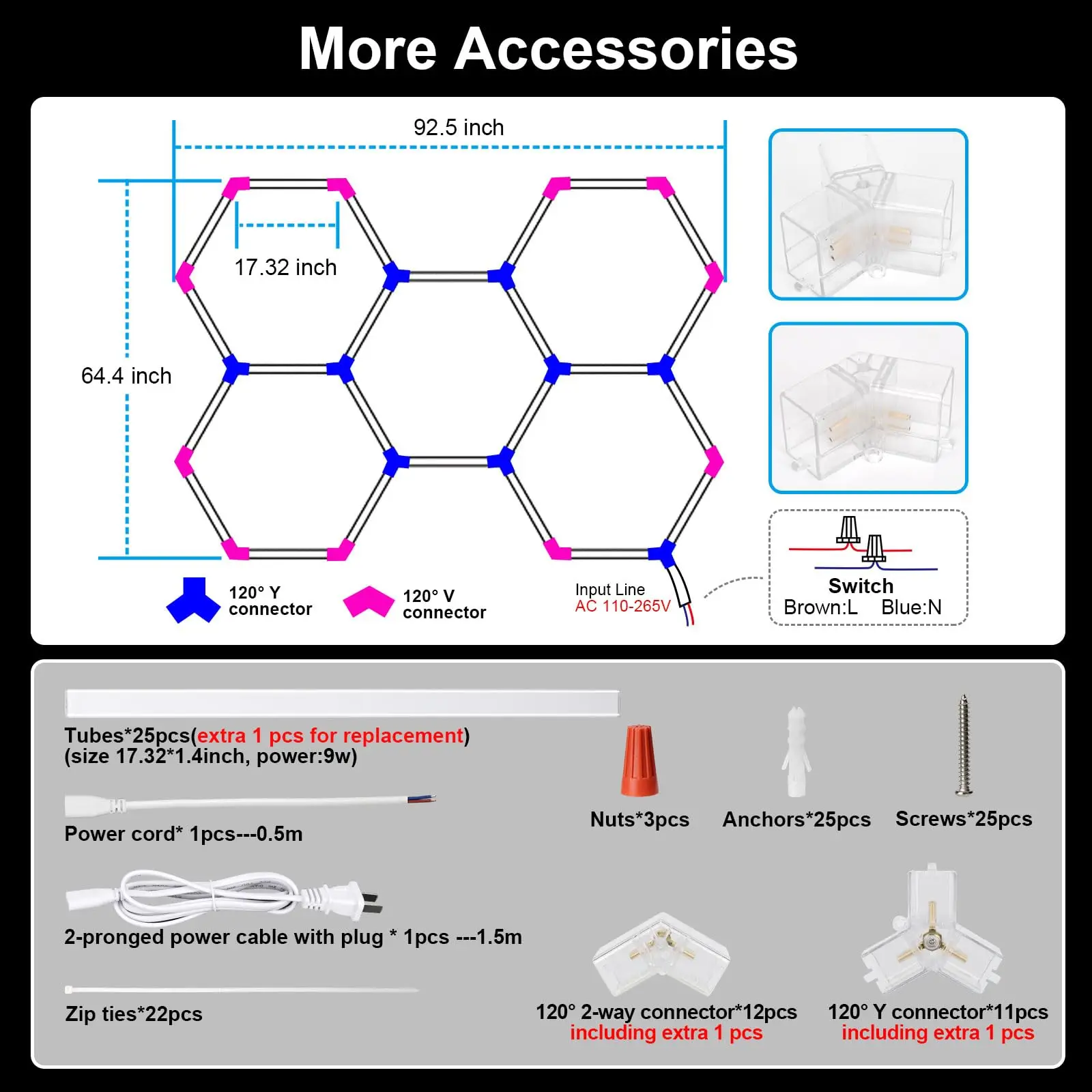 أضواء المرآب السداسية، 25 حزمة 216 وات 25920LM أضواء LED للمرآب السداسي عالي السطوع للمرآب ومركز التسوق ورشة العمل والسيارة #5