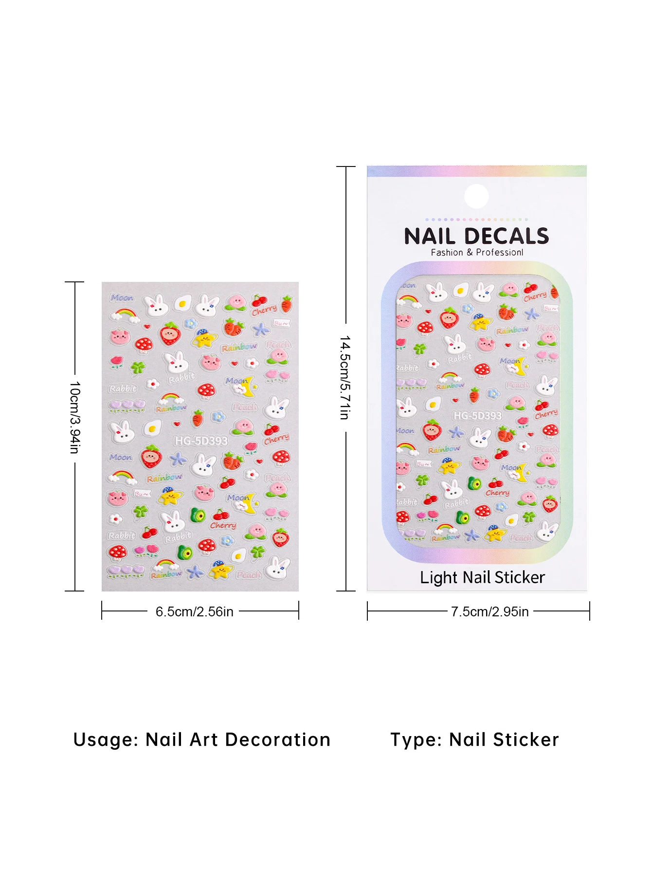 1 مجموعة من 2 لطيف الفاكهة أرنب ملصقات الأظافر 5d الإغاثة ثلاثي الأبعاد لعوب الكرز الفطر القوس الزينة الصغيرة الطازجة