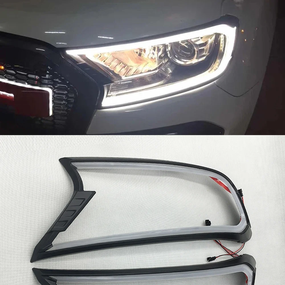 2Pcs Refit Headlight Contour LED DRL For Ford Ranger/Everest 2015 2016 2017 2018 2019 Light Brow Headlamp Accessories
