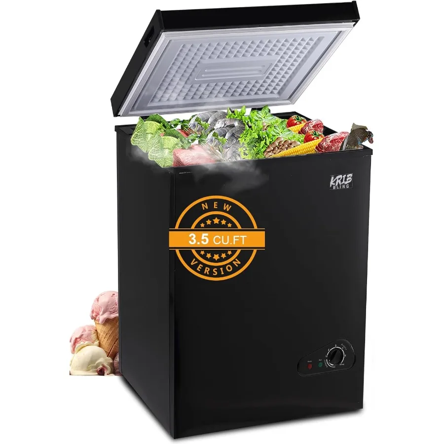 

3.5 Cu.Ft Chest Freezer 7 Gears Temperature Control Mini Compact Deep Freezer with Top Open Door and Removable Storage Basket B