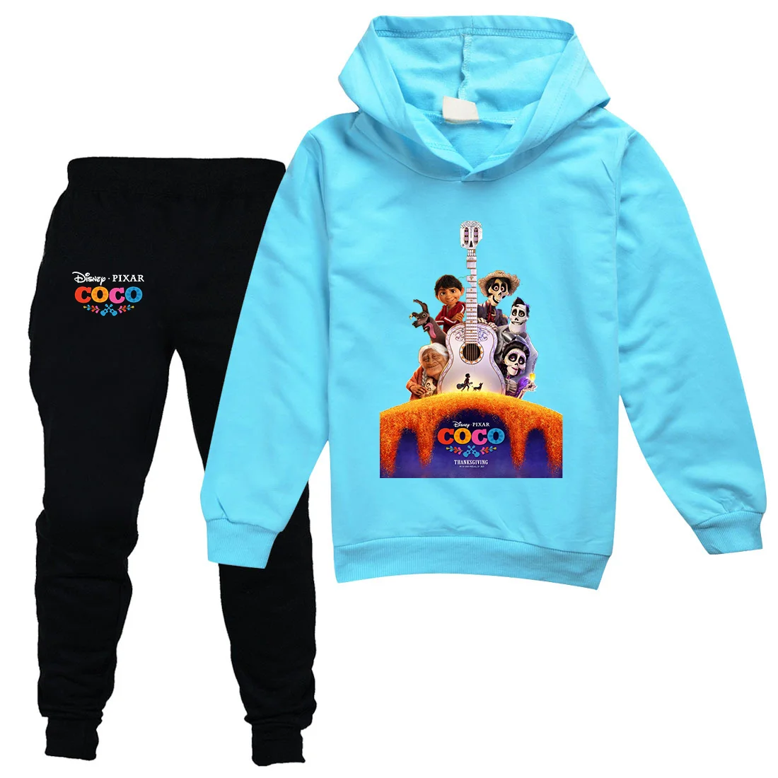 Disney Coco Clothes Spring Autumn Print Sets  Long Sleeve Hoodie+Pants Teen Child Boys Girls Cartoon Causal Suit