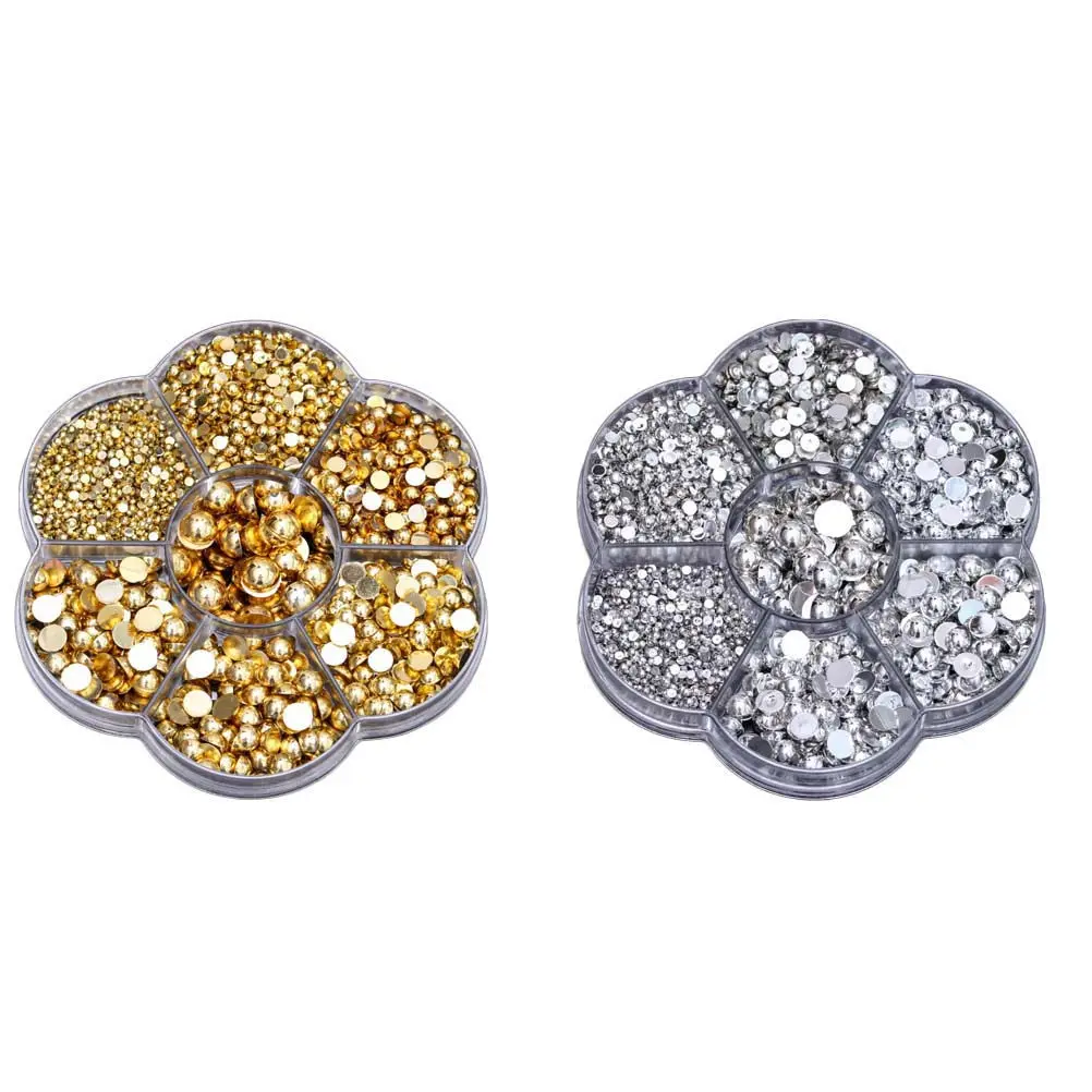 2465Pcs Plastic Resin Pearl Beads Set Half Round Plum Blossom Nail Art DIY Manicure Ornaments Box Packaging Box Packaging Beads