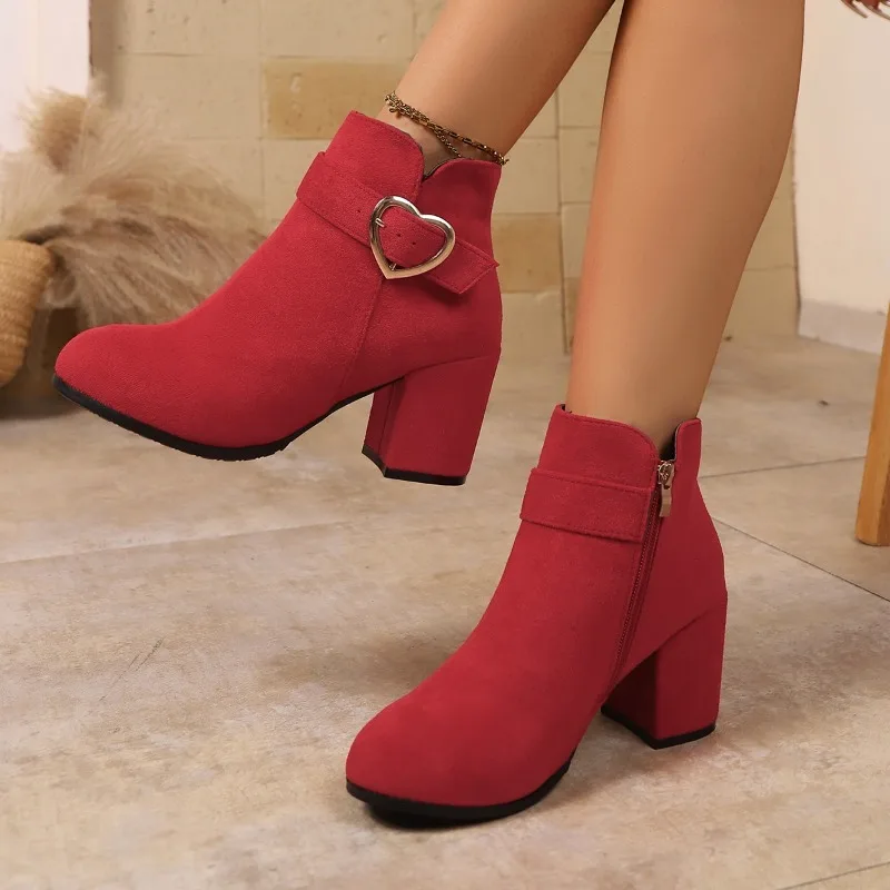 

Booties Women Boots Block Heel Plus Size Fall Winter New Simple High Heel Fashion Boots Side Zipper
