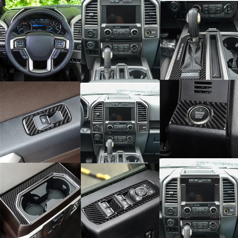 

Carbon Fiber Car Interior Accessories For Ford F-150 2015- 2017 Transmission Shift Panel AC Switch & Headlight Frame Trim Styli