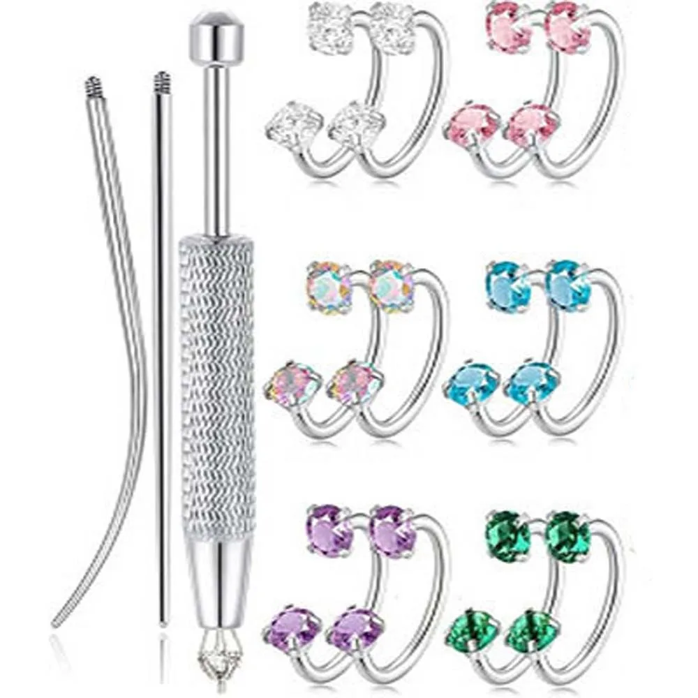 6/9/15pcs Stainless Steel Ear Piercing Jewelry Tool Set Zirconia Rhinestone Nose Rings Studs Durable 8/10mm Ear Piercing Tool