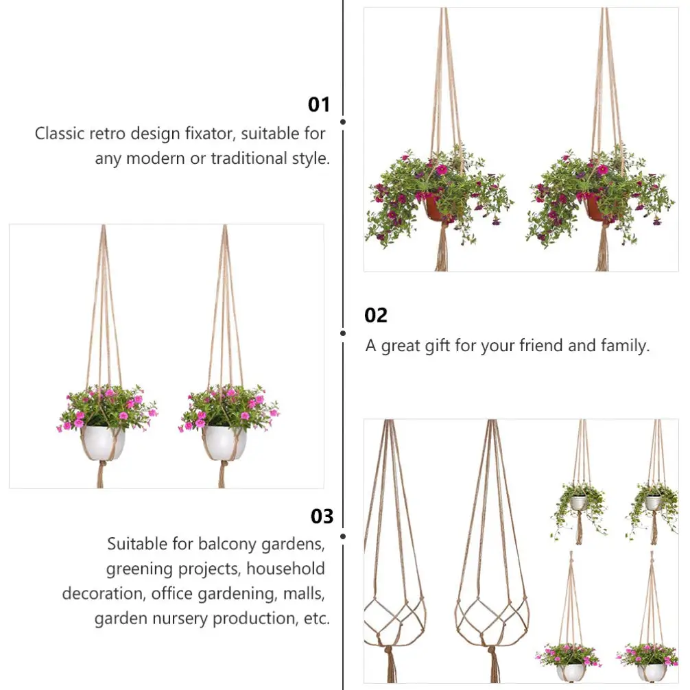 2pcs 90cm Gardening Greenery Woven Hanging Rack Flower Pot Net Pocket Hemp Rope Indoor And Outdoor Hanging Basket