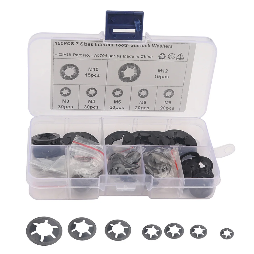 Internal Tooth Star Lock Washer Kit Push Speed Clips Fastener 150Pcs Locking Washers Star Nut Metal Speed Star Nut Assorted