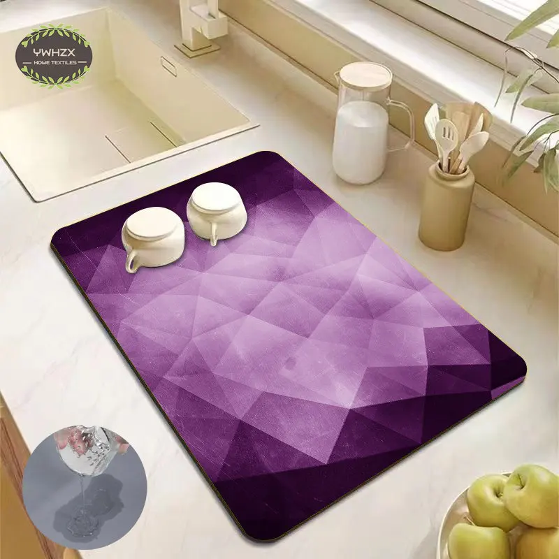 Abstract Geometric Dish Drainer Colorful Drain Pad Comfortable Soft Easy To Clean Super Absorption Kitchen Drying Mat Under Sink