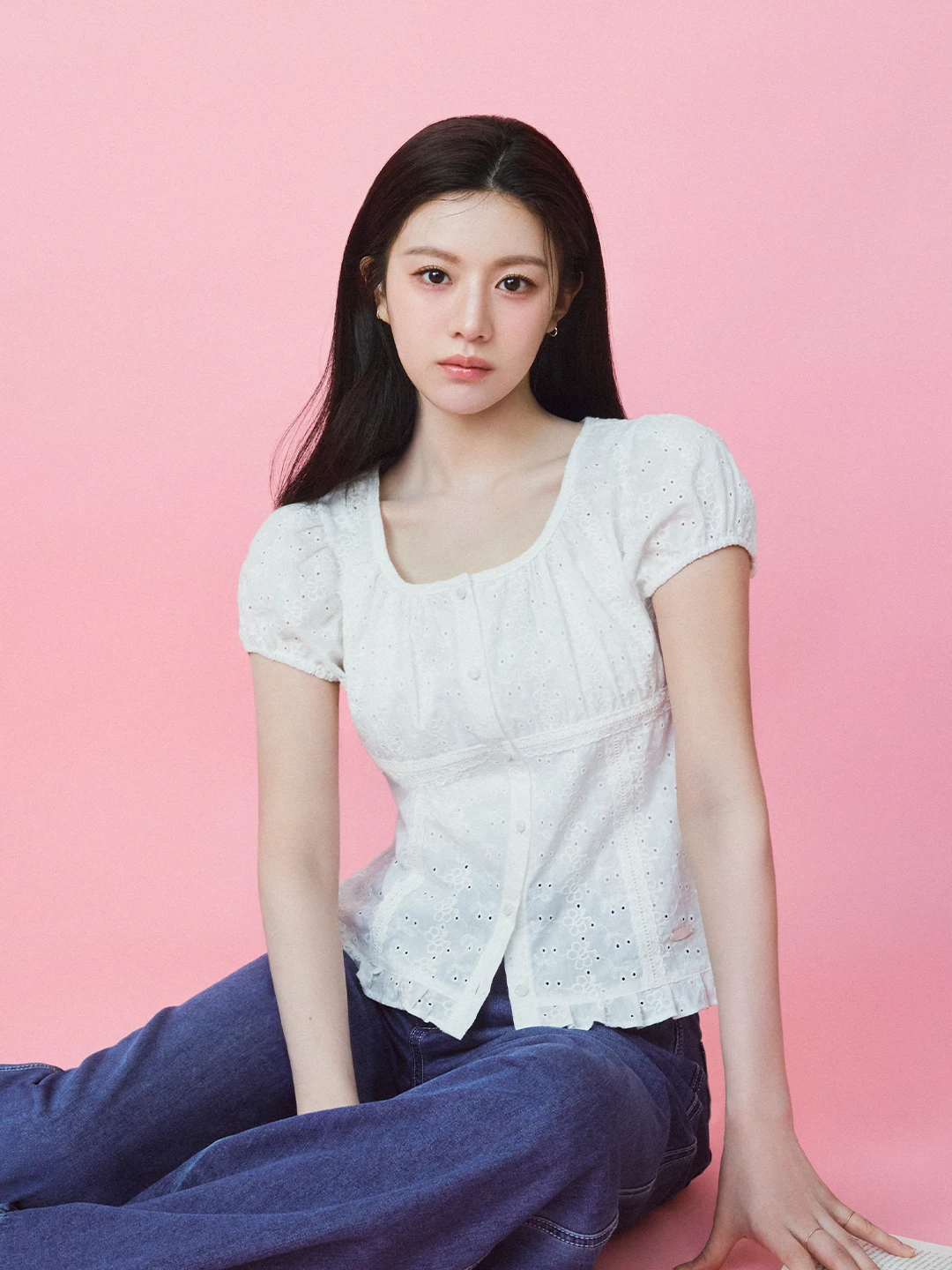 

White Cotton Embroidered Lace Button ort Sve Square Collar Open Cardigan Women's Faion Summer irt Commute Sle Slim...