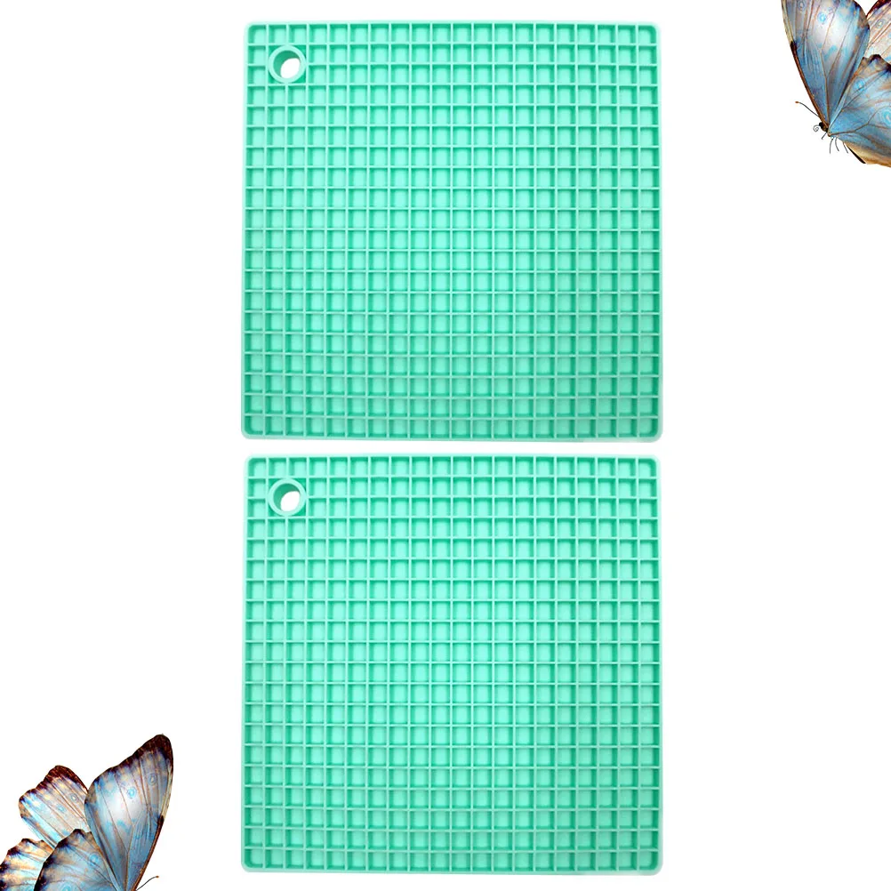 

2 Pcs Heat Insulation Placemats Silicone Coasters Table Protection Home Dinner Mats Cup Grid Design Temperature Resistance Anti