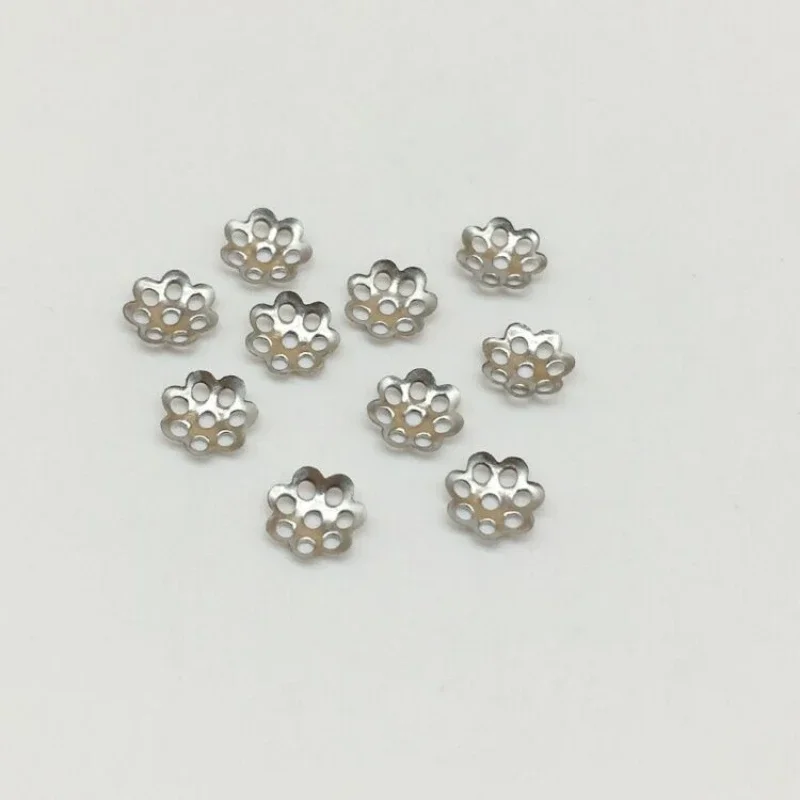 Banhado a prata Flor Petal End Spacer Beads, Encantos, Copos Pérola, Brinco, Pulseira, Fazer Jóias, Encontrar, 6mm, 200Pcs, Lot