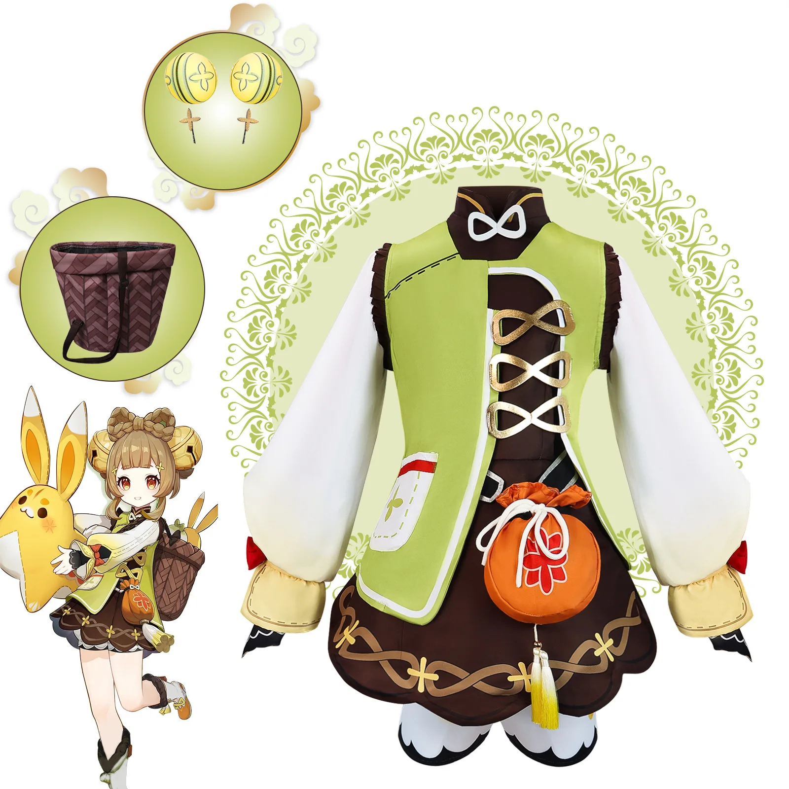 

Yuan Shen Cos Clothes Female Yaoyao Cosplay Women's Clothing Back Basket Animation Clothing Set Female Game Cute Loli Children