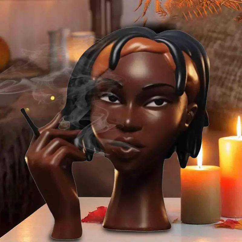 Black Woman Head Incense Burner Handmade Body Art Airflow Incense Burner Home Decoration Ornament Men Face Resin Incense Holder