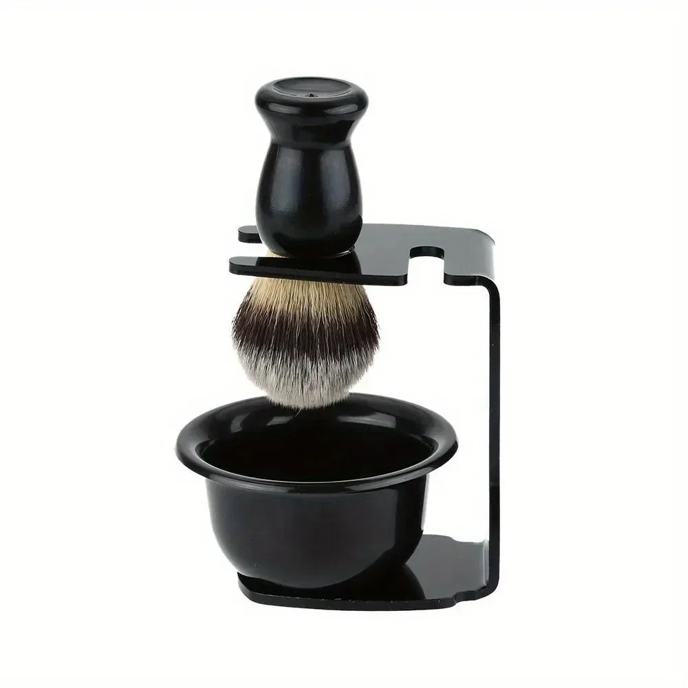 3 In 1 Shaving Brush Kit Shaving Frame Base Shaving Soap Bowl Bowl Modern Design Bristle Hair Acrylic