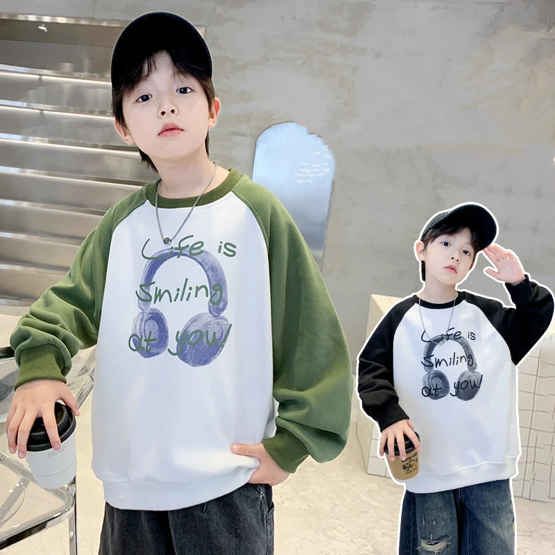 

2025 New Autumn Teenage Boys Casual Patchwork Sweatshirt Children Fashion Streetwear Outfit Kids Cotton Hoodie Age 7 To 16 Years