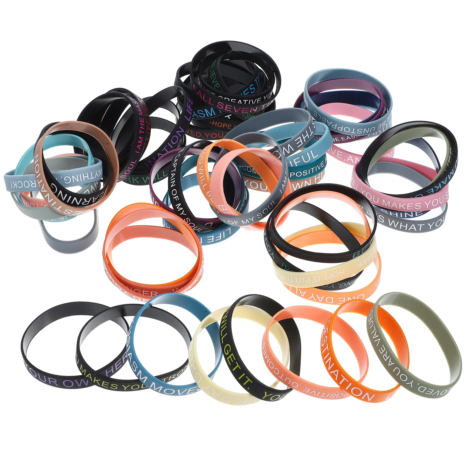

100pcs Inspirational Silicone Bracelet Elastic Wristband Unisex Motivational Quote Strap Colored Diy Bands Fitness Wrist Support