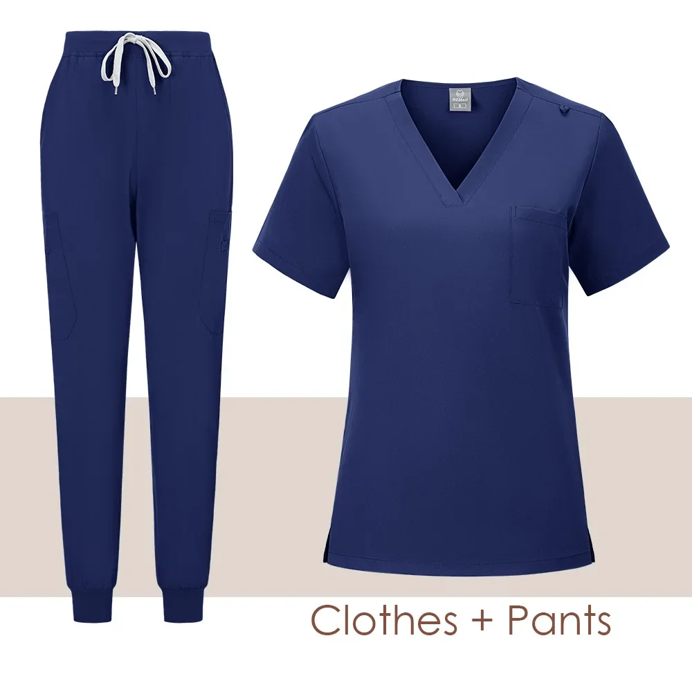 여성용 V넥 반팔 병원 간호사 유니폼