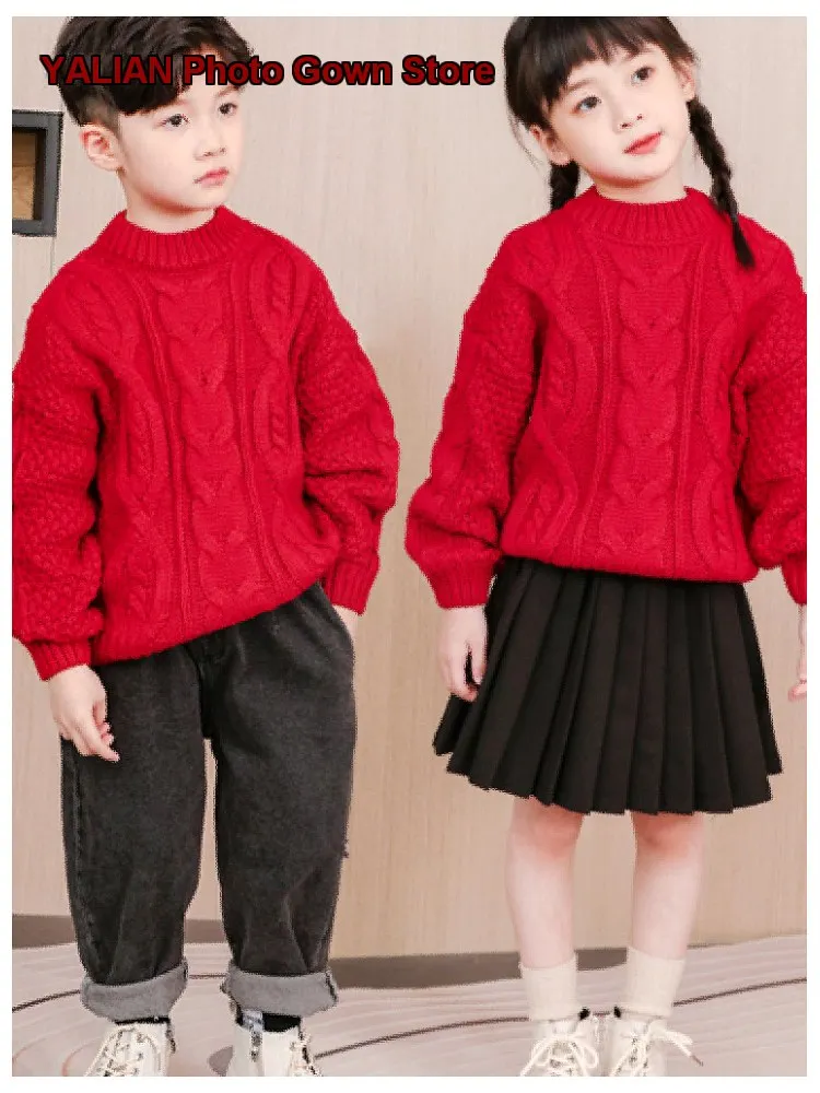 Boys Girls Knit Top Kids Winter Elegant Festive Knit Top Cartoon Print Animal Pattern Thickened Warm Older Kids Clothes