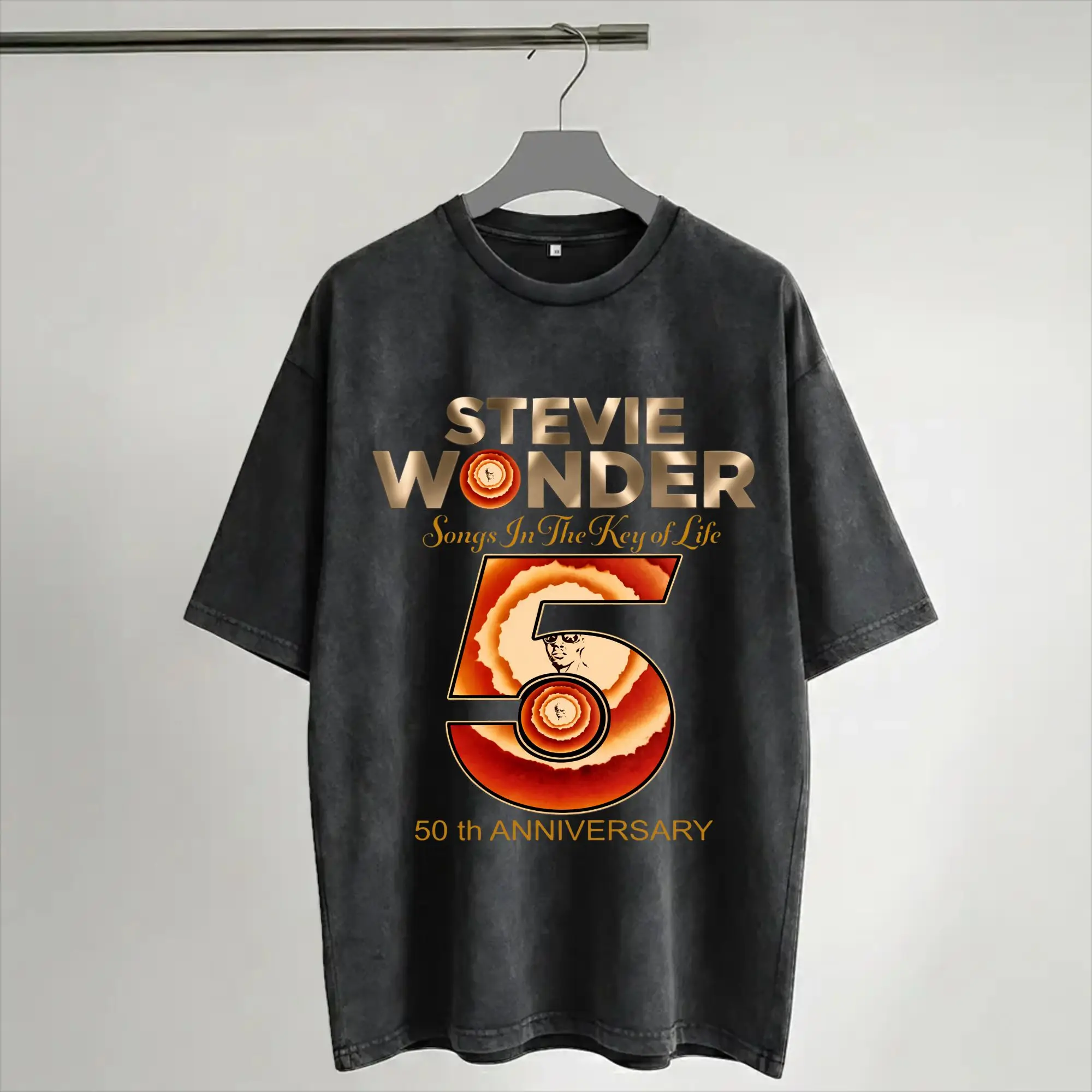 Harajuku Washed Shirts Stevie Wonder Songs in The Key of Life 50th Anniversary Tour  Outfit Casual T Shirt Oversize  Streetwear