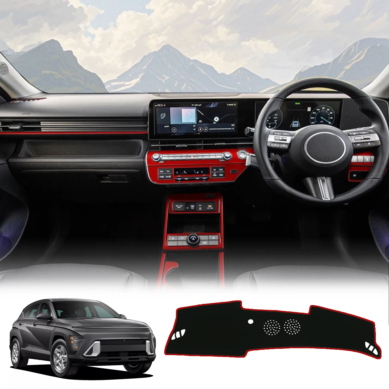 

for Hyundai Kona 2024 2025 2026 (Without HUD) Sunshade Protective Carpet Dash Pad Dashmat Car Dashboard Mat Accessories