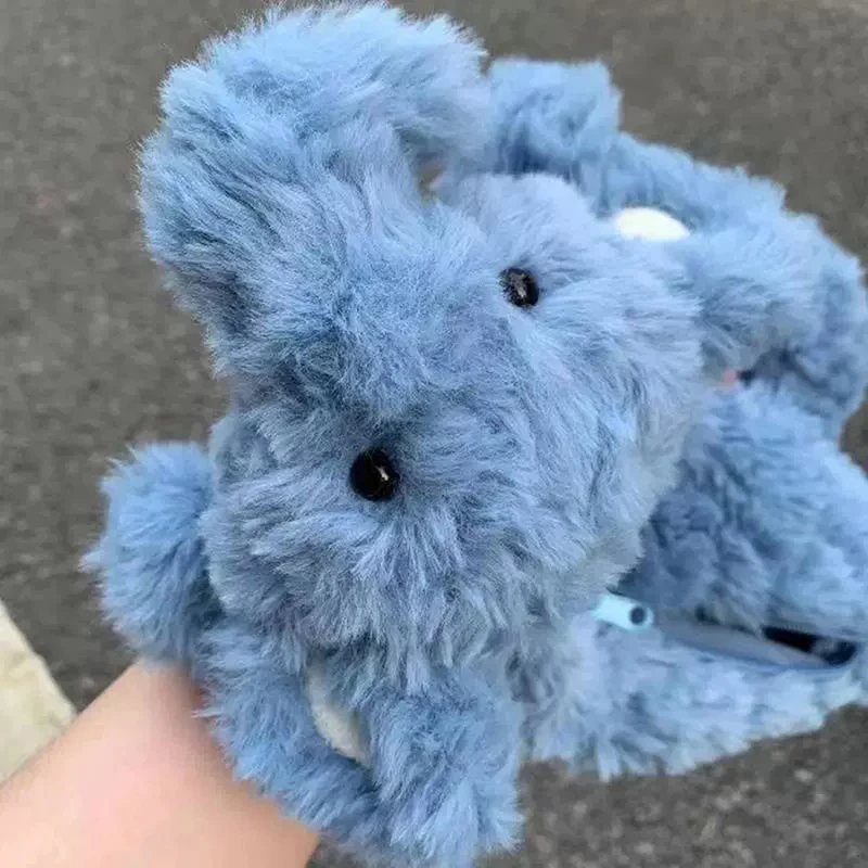 مقلمة على شكل فيل كرتوني أزرق لطيف - حقيبة أقلام قطيفة ذات سعة كبيرة، وحقيبة مكياج للسفر وهدية تخزين القرطاسية