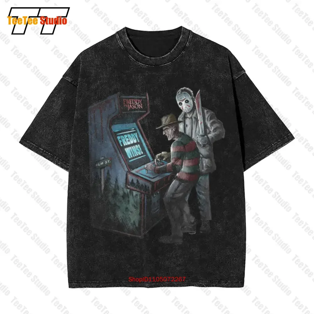 Freddie Vs Jason Officially Licensed Black Vintage Oversized T-Shirt Kruger Voorhees BUC2