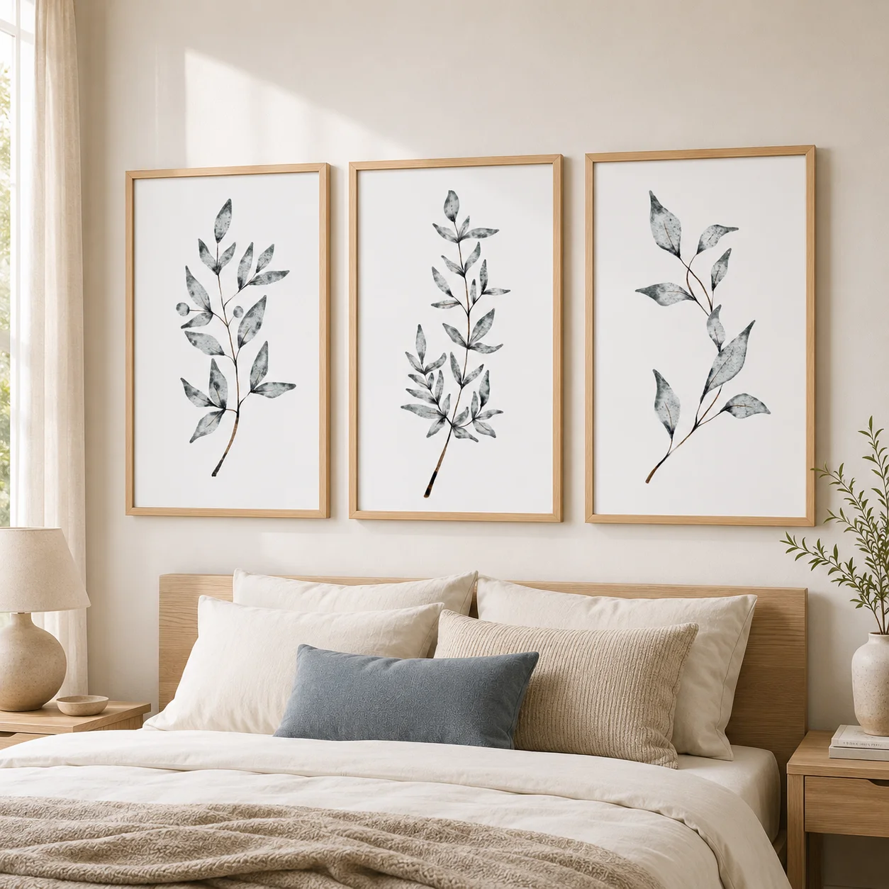 Plant Leaf Wall Art, Nordic Botanical Canvas Painting, Minimalist Poster Print for Living Room Bedroom Wall Décor