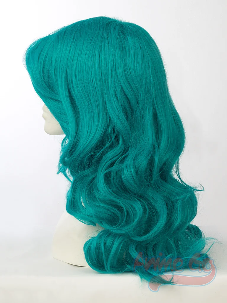 Pelucas de Anime Sailor Neptune Kaiou, pelucas de Cosplay de Halloween, cabello verde azulado ondulado, mp003937