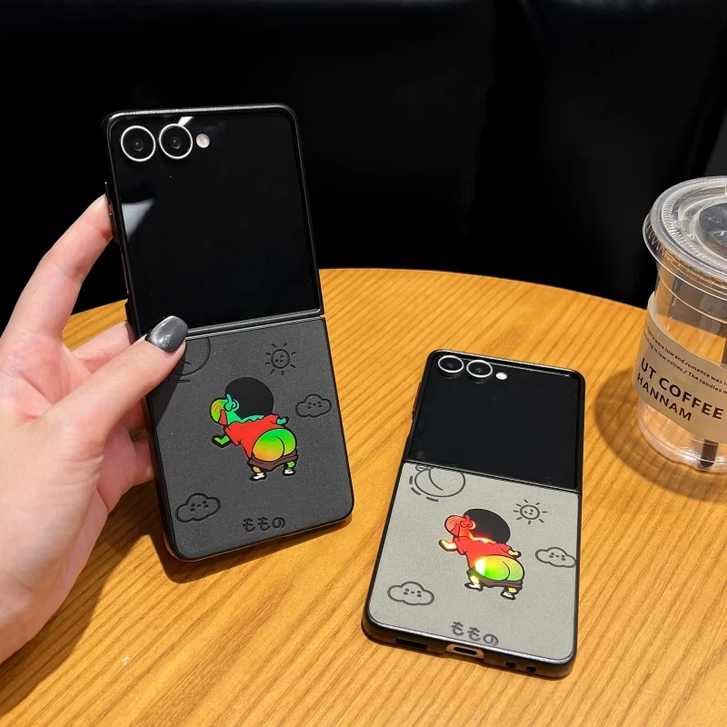 

3D Anime Cartoon Cute Crayon Shin-chan embossing Anti-fur Laser Phone For Samsung ZFlip 4 5 6 ZFlip7 Shin-chan Folding Cover