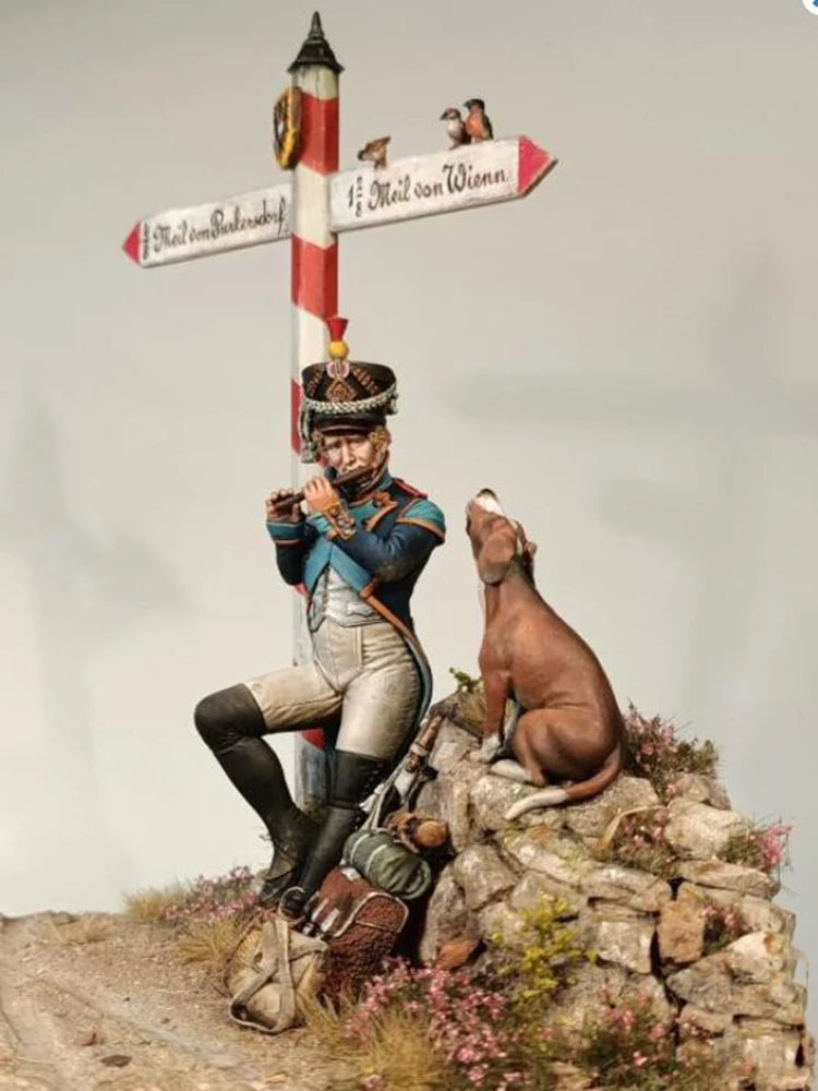 Soldato in resina 1/24 75mm soldato antico SIT CON cane Modello smontato non verniciato Kit di costruzione di figure