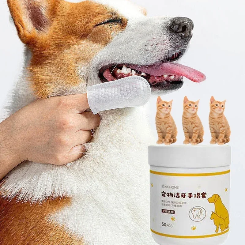 50PCS Disposable Pet Cleaning Wipes for Tartar Removal Oral Ear and Eye Cleaning Pet Hygiene Finger Cots for Cats and Dogs