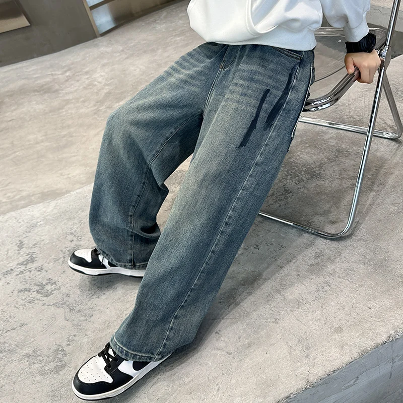 New Autumn Children's Regular Jeans For Tweens Boy Casual Blue Denim Pants Loose Fit Kids Fashion Jeans Trousers Age 5 To 14 Y