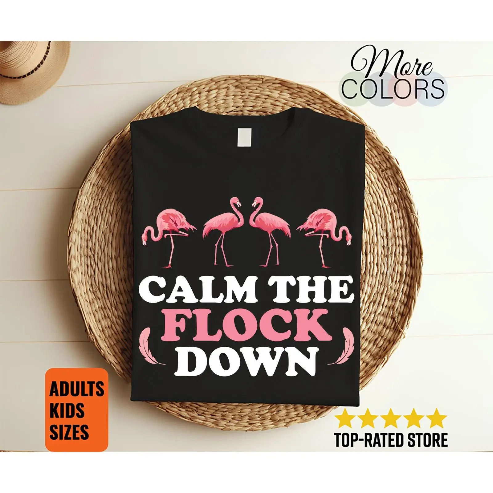 Calm The Flock Down Funny Pink Flamingo T Shirt Tropical Bird Humor Summer Beach for Animal Lover Sizes Adults Kids vintage