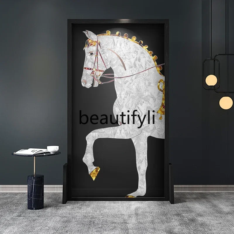 Simple modern abstract light luxury screen partition living room entrance corridor small apartment solid wood seat screen
