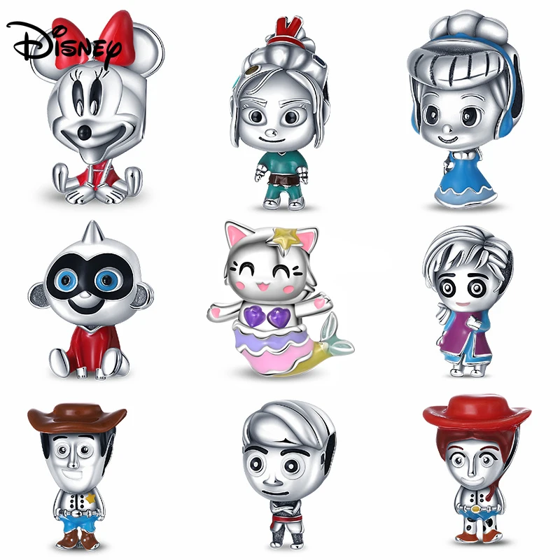 مجوهرات ديزني 925 من الفضة الإسترليني ميني ماوس برينسيس DIY مطرزة، هدية أنيقة لعيد الميلاد والذكرى السنوية للنساء #1