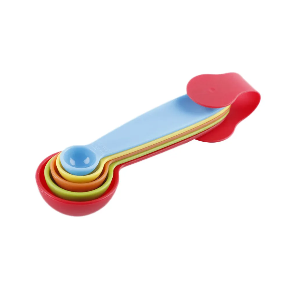 5Pcs Colorful Plastic Measuring Spoon Set Kitchen Baking Tools with Dual Standard Metric Markings Easy Clean Detachable Ring