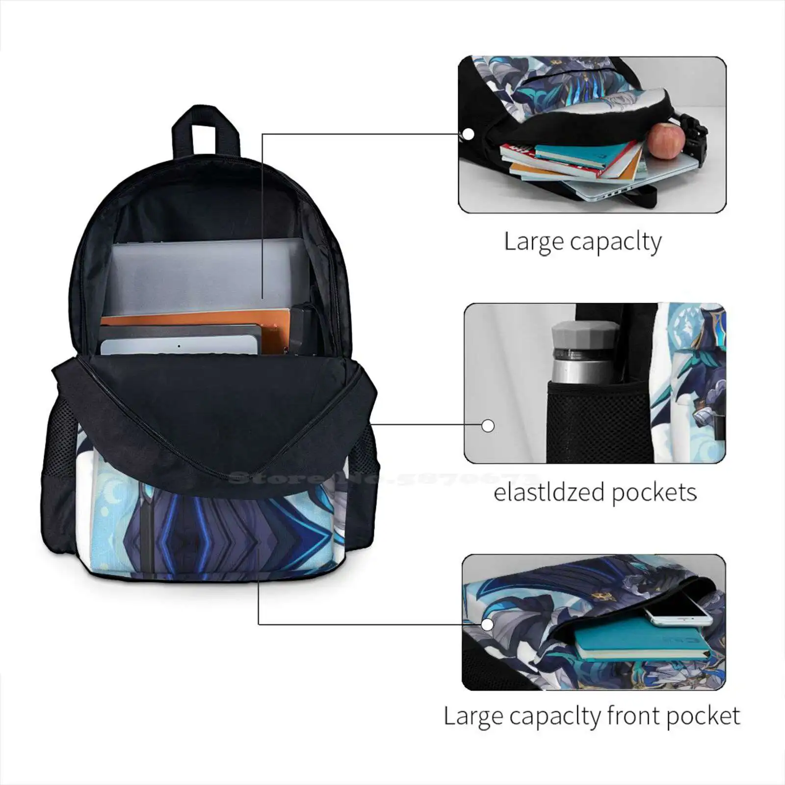 Neuvillette Vertical Poster Hot Sale Schoolbag Backpack Fashion Bags Neuvillette Neuvilette Genshin Impact Porridge Splash