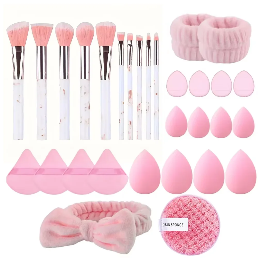 111Pcs Marble Makeup Brushes Set Full Makeup Tool Kit Beauty Sponge Powder Puff Headband Wristband Reusable Clean Sponge Cosmeti