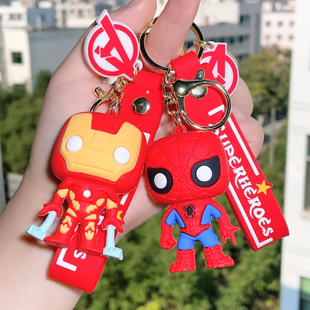 Cartoon Marvel Superheroes Silicone Keychains Cute Avengers Pendant Keyholder for Bag Black Panther Spiderman Keyrings Jewelry