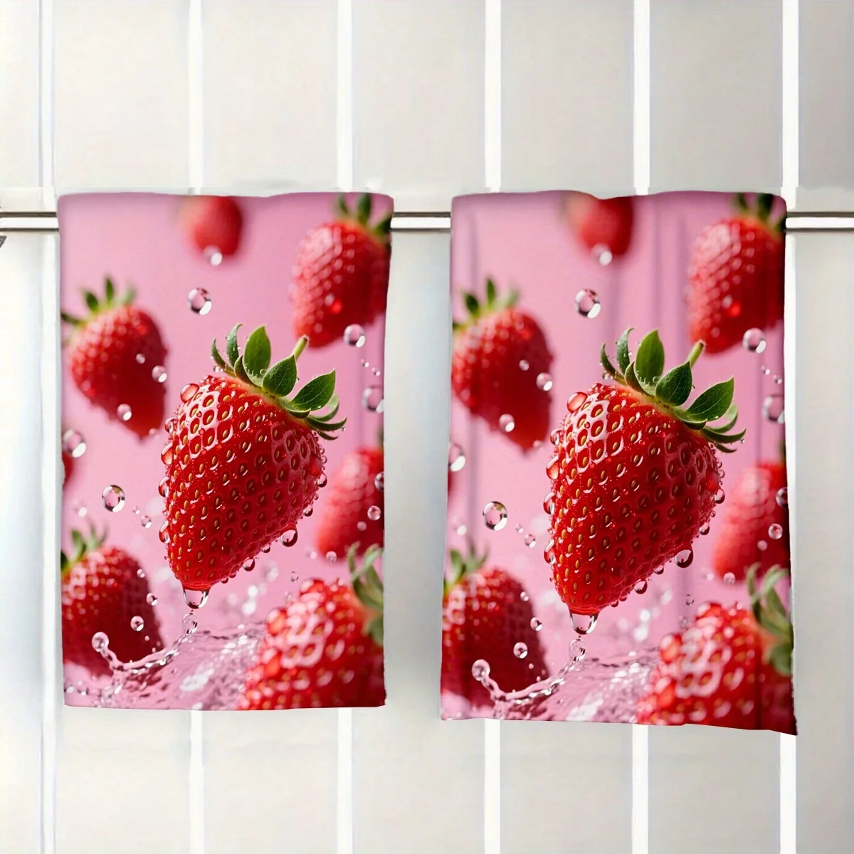2-Pack of Rustic Towels with 2D Strawberry Pattern Print, Dish Towels, Hand Towels, Modern Art Kitchen Decor Towels, Neighbor Gifts, Sweet Housewarming Gifts for Friends, Mom Gifts, Friend Birthday Gifts. Spring and Summer Theme