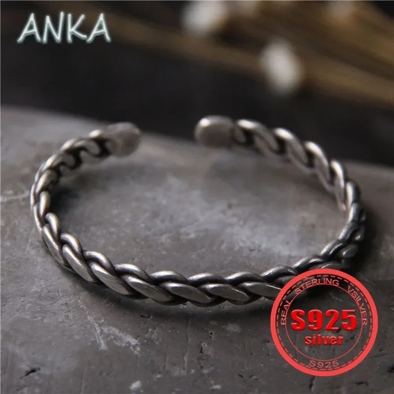 

ANKA S925 sterling silver bracelet hand-woven twist bracelet men's and women's models open hand bracelet men and women's models