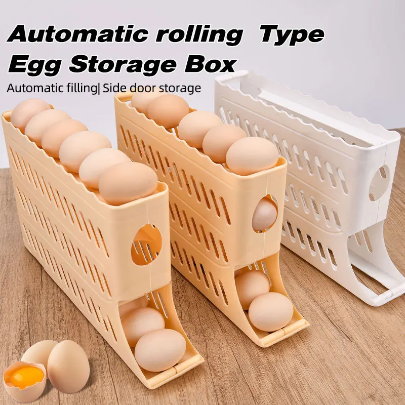 

1 Piece Kitchen Egg Storage Box, Four-Layer Slide Refrigerator Egg Rack, Automatic Roll-Down Egg Tray, Anti-Fall Egg Box, Lemon Fruit Storage Box