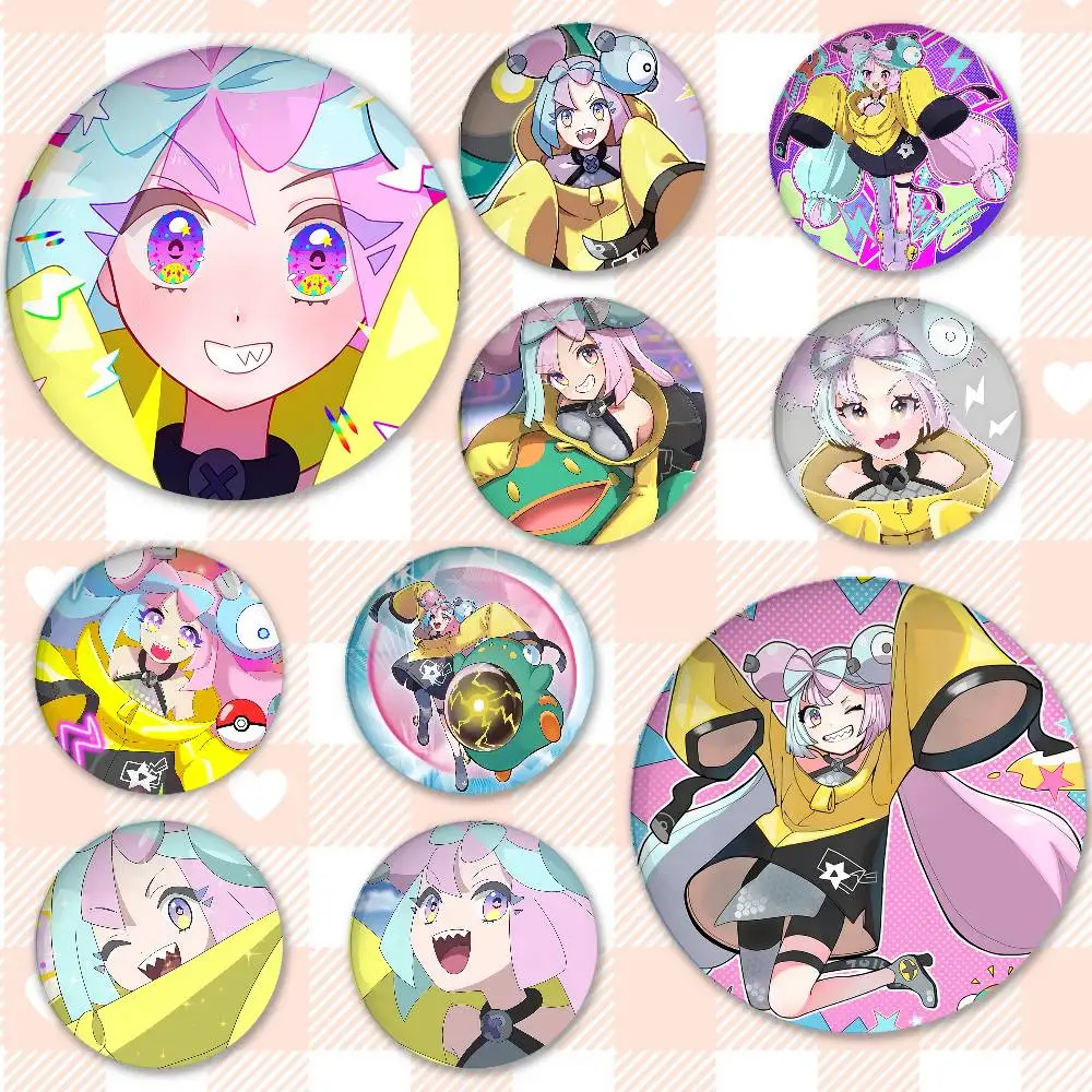 Cartoon I-Iono P-Pokemon Abzeichen, Anstecknadeln aus Weißblech, runde Brosche für Umhängetaschen-Accessoires, Souvenir-Geschenke
