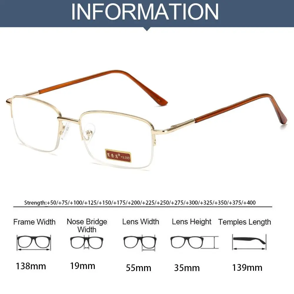Herren Half-Frame Business Lesebrille Anti-Blaulicht Anti-Müdigkeit Metallrahmen Presbyopie Brille 1,0 bis 4,0