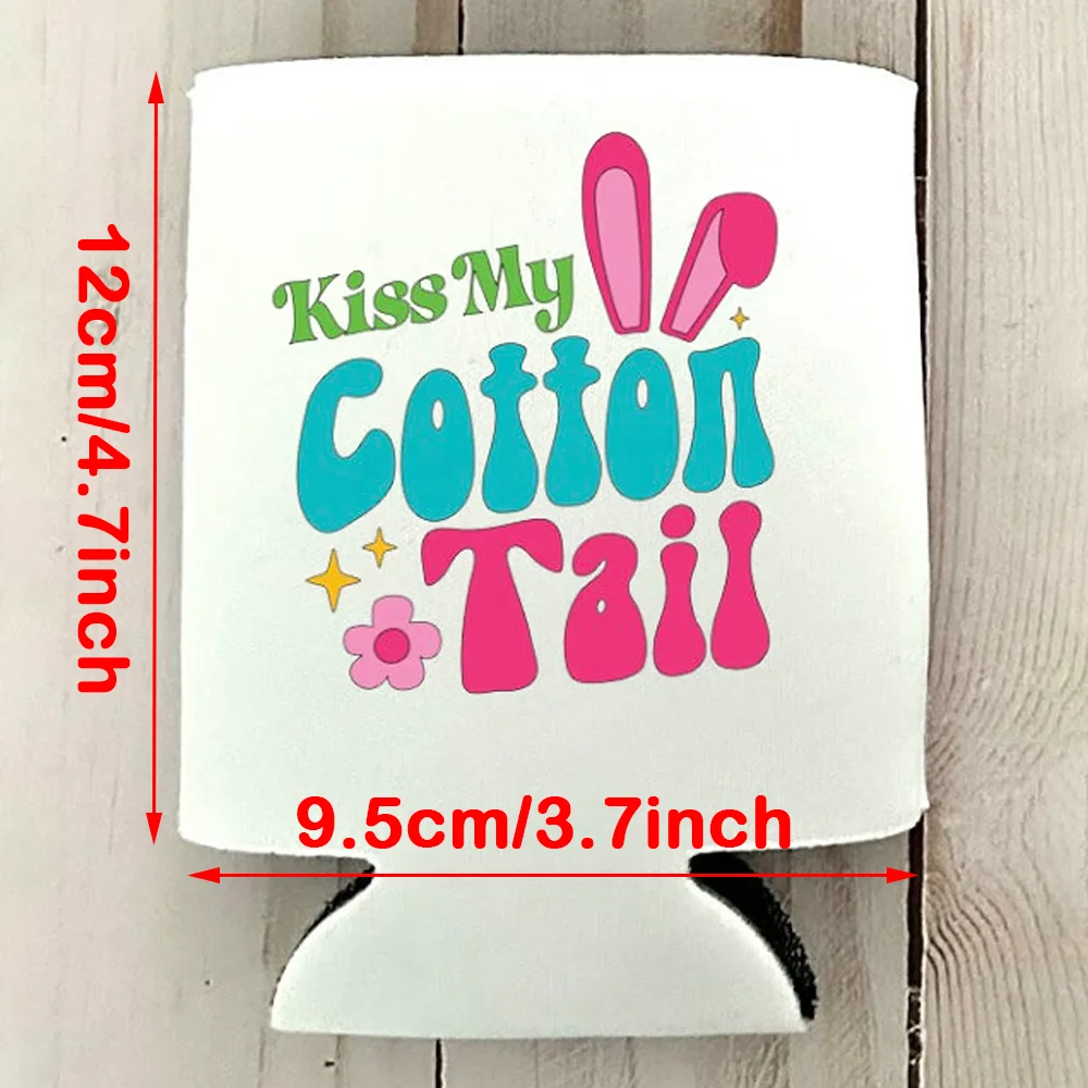 4Pcs Happy Easter White Can Coolers Spring Cute Bunny Pattern Kiss My Cottontail Cup Sleeve Easter Party Decorations Guests Gift