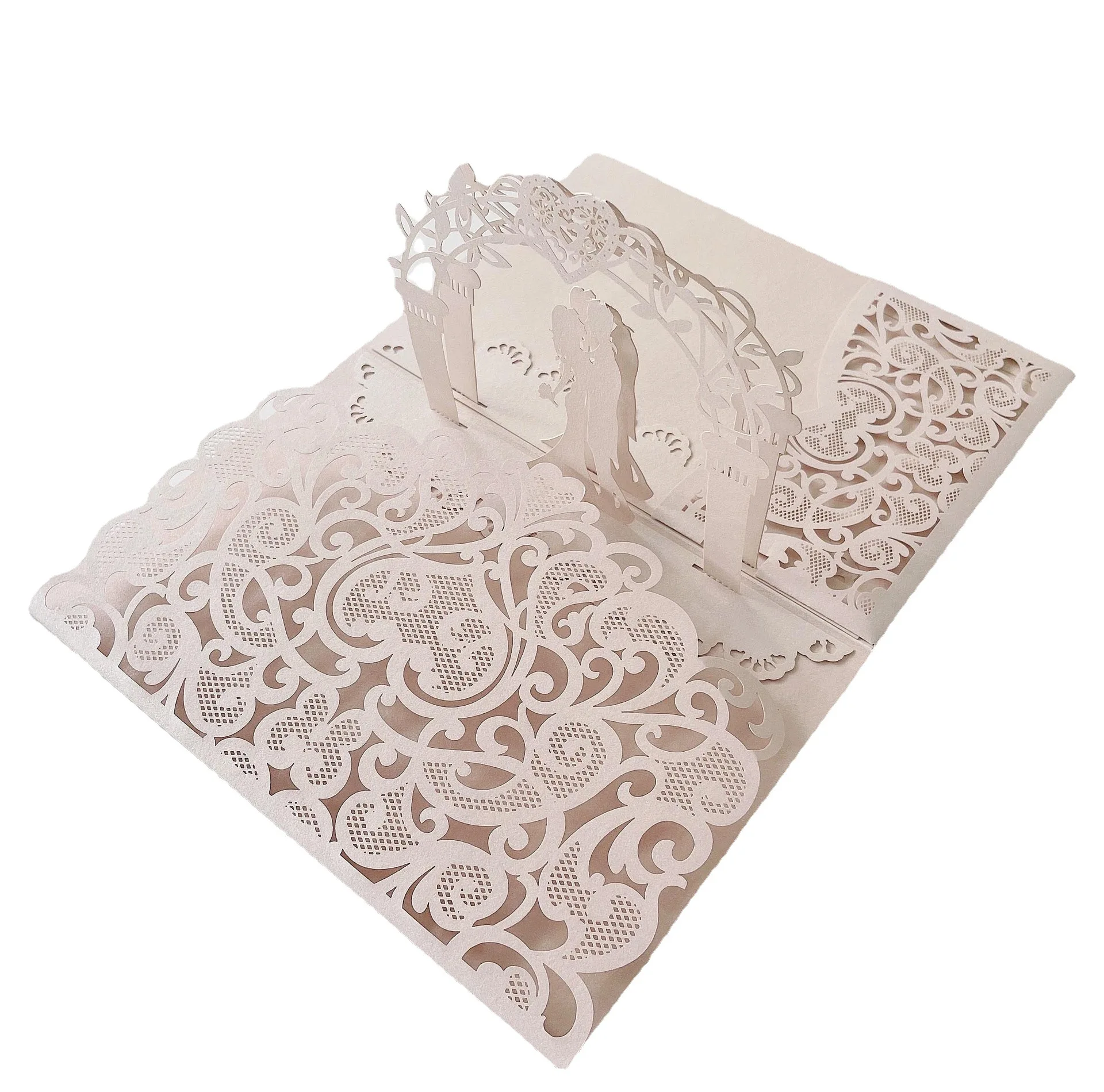 50pcs Laser Cut Hollow Wedding Bride Groom 3D Greeting Card Love Invitation Engagement Invitation Card